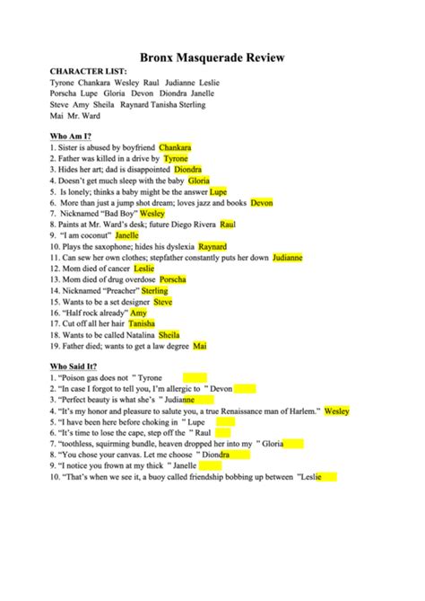 Bronx Masquerade Review printable pdf download