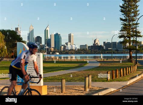 South Perth Foreshore With City Skyline In Background Perth Western