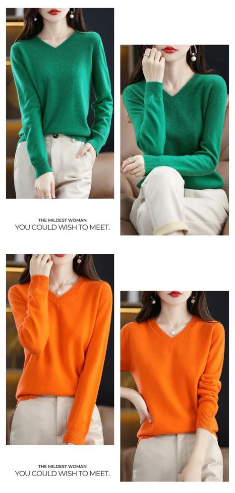 Autumn Winter Solid Color Pullover Casual Wool Long Sleeve Knitted Pullover Loose V Neck Bottom