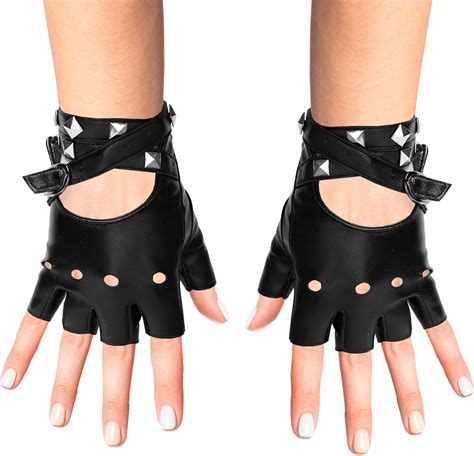 Amazon Skeleteen Fingerless Faux Leather Gloves Black Biker Punk