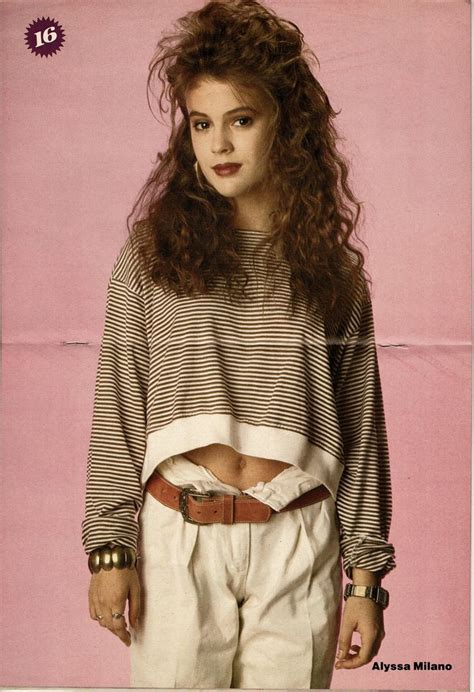 Alyssa Milano Black And White Striped Shirt White Pants 16 Pinup 80s