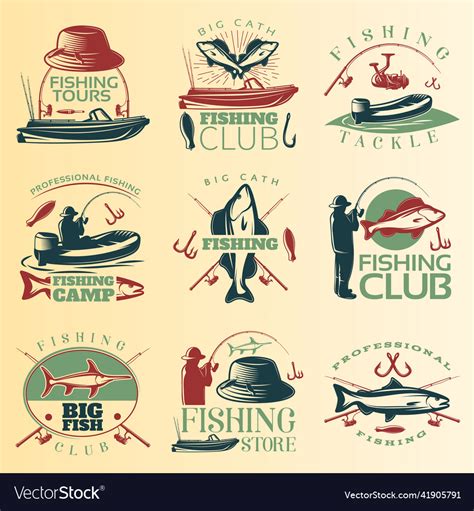 Fishing Colored Emblem Set Royalty Free Vector Image