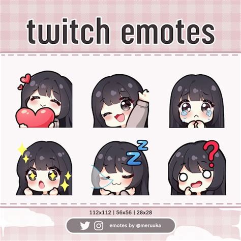 Black Hair With Bangs Brown Eyes Chibi Girl Twitch Emotes Etsy