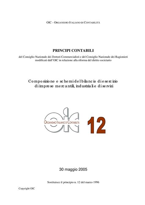 2005 05 30 Principio 12 Schemi Bilancio OIC ORGANISMO ITALIANO DI