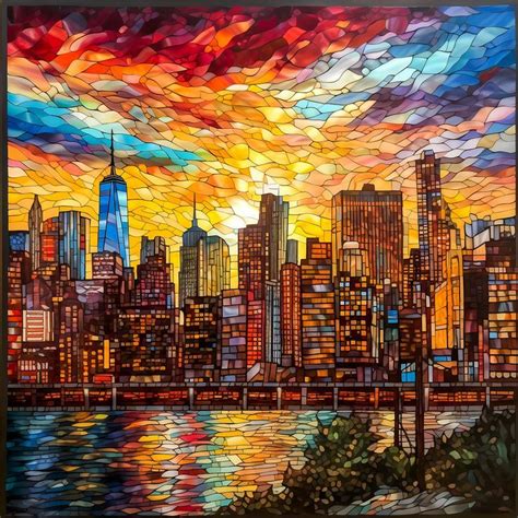 New York Skyline Digital Stained Glass PNG - Etsy | Digital art prints, Digital wall art ...