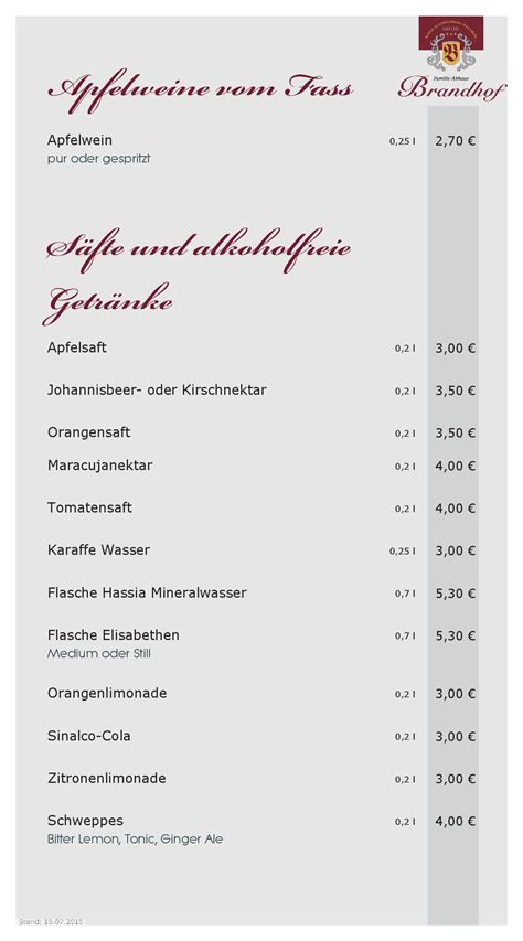 Speisekarte Restaurant Brandhof In Seeheim Jugenheim DeutschlandGourmet