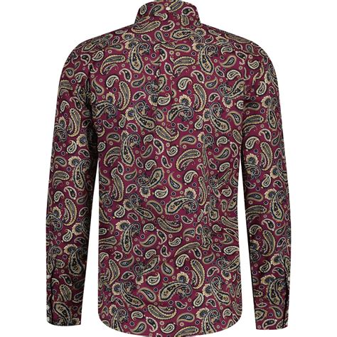 Lambretta Men S Paisley Print Button Down Shirt In Burgundy