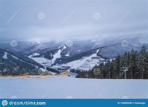 BUKOVEL UKRAINE DECEMBER 26 2018 Bukovel Ski Resort Ukraine View