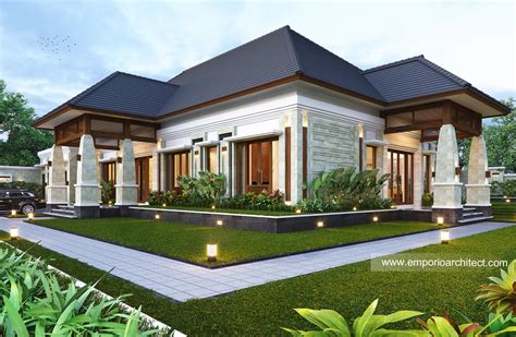 Desain Tampak Detail Depan Rumah Villa Bali 1 Lantai Ibu ASH Di