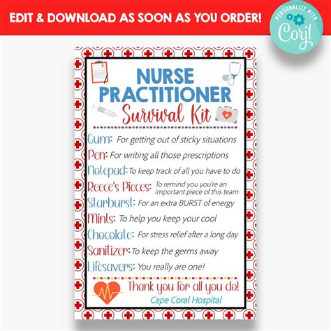 EDITABLE Nurse Practitioner S Survival Kit Tag Staff Appreciation Gift