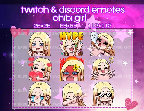 Emotes Chibi Girl Blue Eyes Blonde Hair Cute Emotes Twitch Etsy