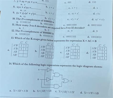 Solved 7 Y Xy Yz Z A Z 8 Xyz X′yz C 001 D 110 B Y Z