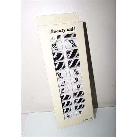 Unha Postiça Preto E Branco - Unha Postiça 24 Unidades Branco e Preto | Shopee Brasil
