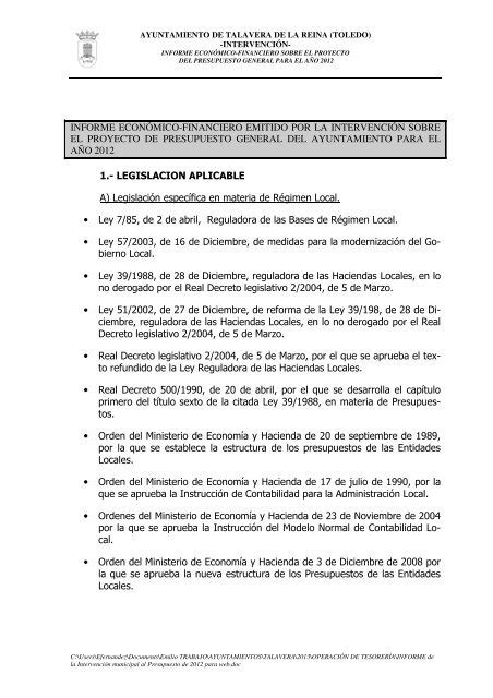 Informe De La IntervenciÃ³n Municipal Al Presupuesto Isotools