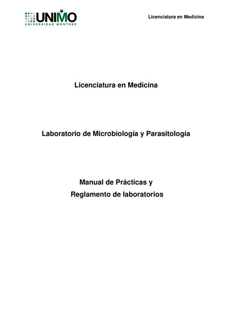 Manual Microbiologia Y Parasitologia 2022 Licenciatura En Medicina Laboratorio De