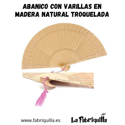 Abanico en madera natural y varillas troqueladas personalizado con láser