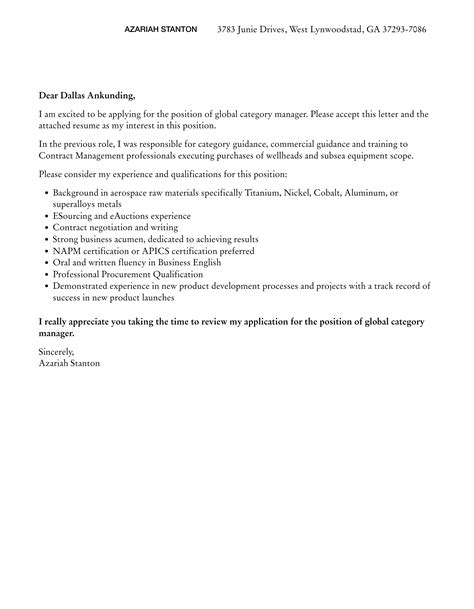 Global Category Manager Cover Letter Velvet Jobs