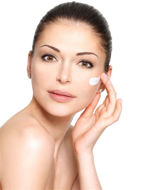 Beauty Face Of Woman With Cosmetic Cream On Face Stock Image Image Of