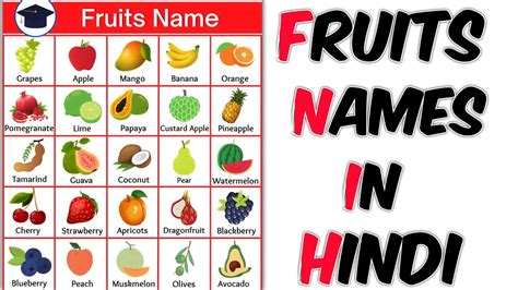 Fruits Name In English And Hindi फलों के नाम हिन्दी एवं अंग्रेजी भाषा