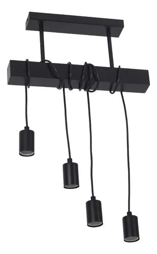 Pendente Linear 4 Lâmpadas Metal E Madeira Preto Inspire Frete grátis