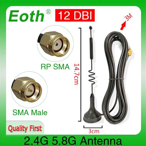 EOTH Antena 2 4g 5 8g 12dbi Sma Macho Wlan Wifi Antena De Doble Banda