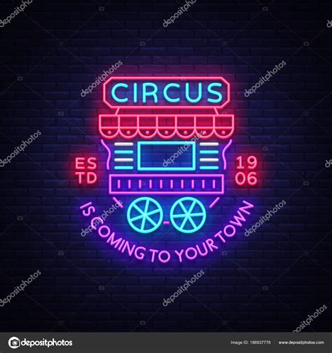 Circus Truck Logo In Neon Style Design Template With Trailers Neon