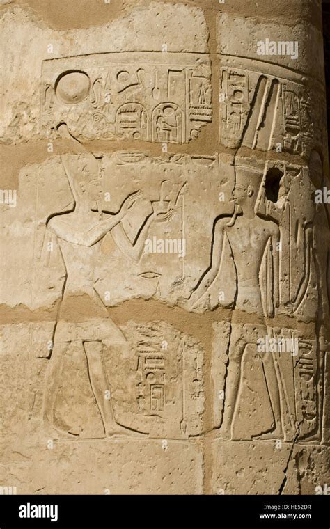 Hieroglyphs on papyrus column, Court of Amenhotep III, Luxor Temple ...