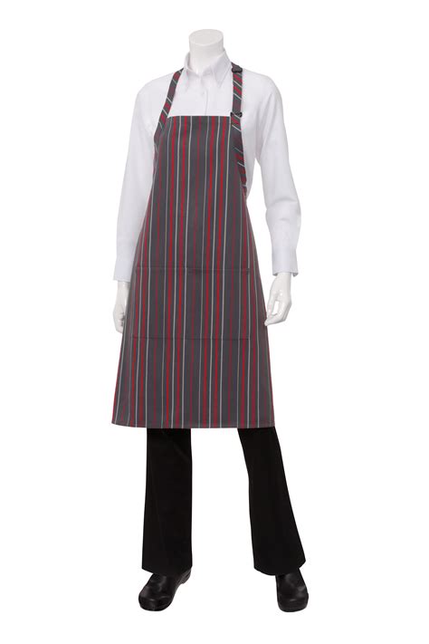 Chef Works A500gcr0 Gray Charcoal And Red Striped Bib Apron