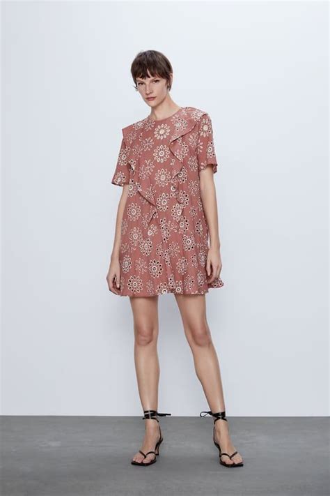 Zara Woman Embroidered Eyelet Dress Nel