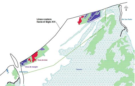 Reconstrucción geomorfológica de la línea costera hacia el siglo XVI