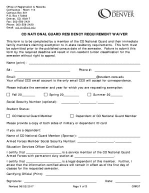 Fillable Online Co National Guard Residency Requirement Waiver