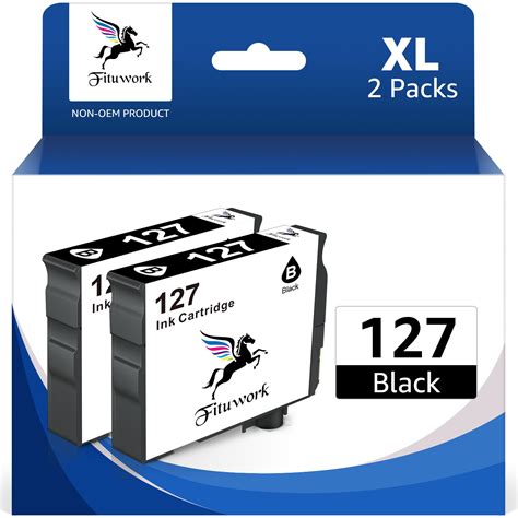 2 Pack High Yield 127xl T127xl Black Ink Cartridges Replacement For Epson 127 T127 Use With