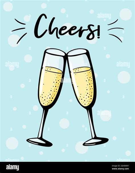 Cheers Vector Illustration Of Two Champagne Glasses Couple In A Doodle