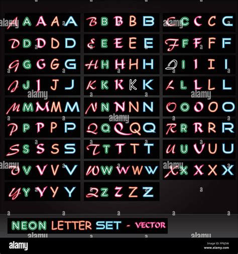Image of colorful neon letters on a black background Stock Vector Image