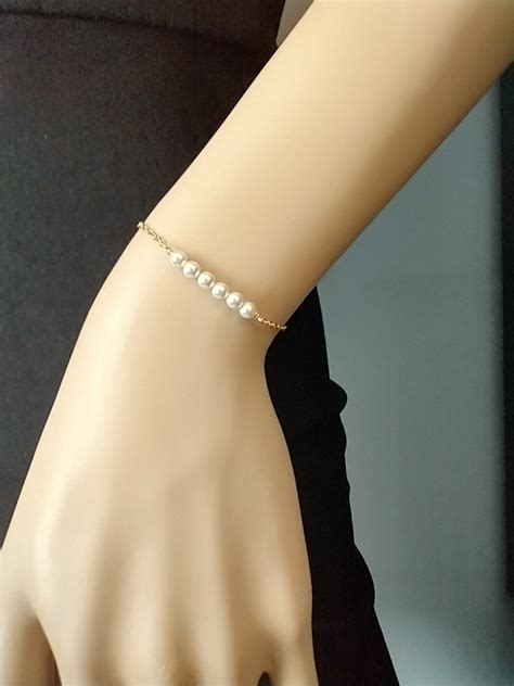 Gold Pearl Bracelet K Gold Filled Dainty Petite Pearls Gold Etsy