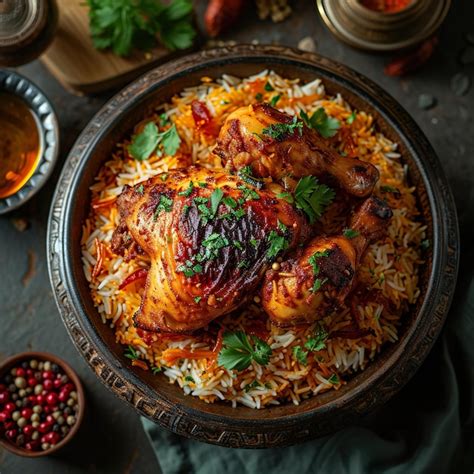 Premium Photo Chicken Mandy Top View The National Saudi Arabian Dish