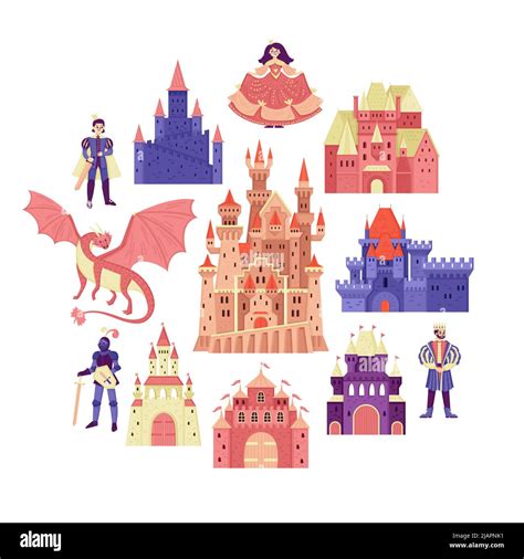 Kingdom Komposition mit Doodle Charaktere von Prinz Ritter König und ...