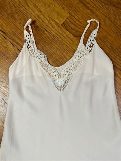 Vintage Lingerie Nightgown Pale Peach Satin Lace Dre Gem