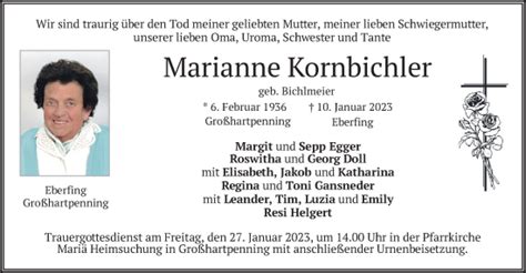 Traueranzeigen Von Marianne Kornbichler Trauer Merkur De