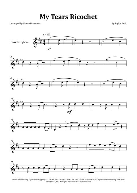 My Tears Ricochet Arr Glauco Fernandes By Taylor Swift Sheet Music