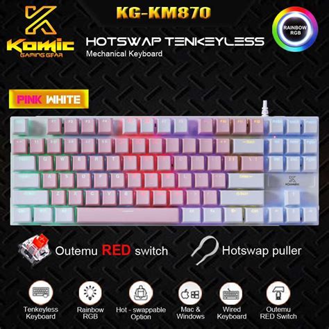 Promo Keyboard Gaming Mechanical Hotswap Komic Kg Km Tkl Pink White