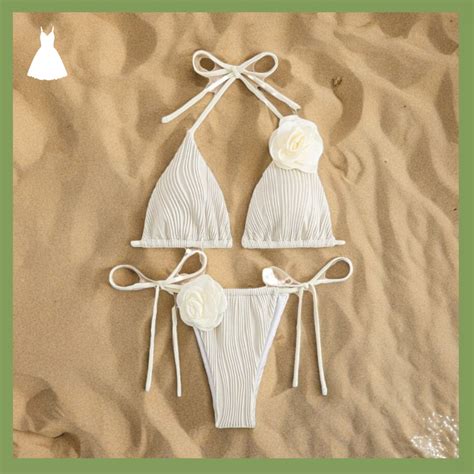 Summer Rose Flower Bikini Beachwear Swimwear Thong Bikinis For Women Swimsuits Swimming Bathing