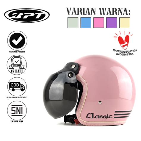 Jual BPT Helm Bogo Wanita Hijab Anti Pusing Premium SNI Lis Kulit Pink