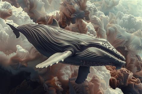 Humpback Whale Soaring Through Clouds Premium Ai Generated Image