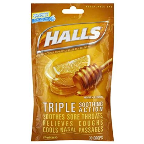 Halls Triple Soothing Action Cough Drops Honey Lemon 30 Each Pack Of