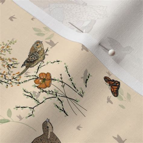 Grasshopper Sparrow And Monarch Fabric Spoonflower