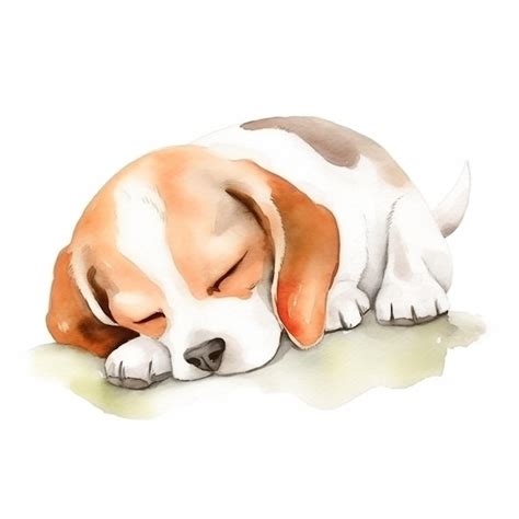 Um Desenho Em Aquarela De Um Cachorrinho Dormindo No Ch O Foto Premium