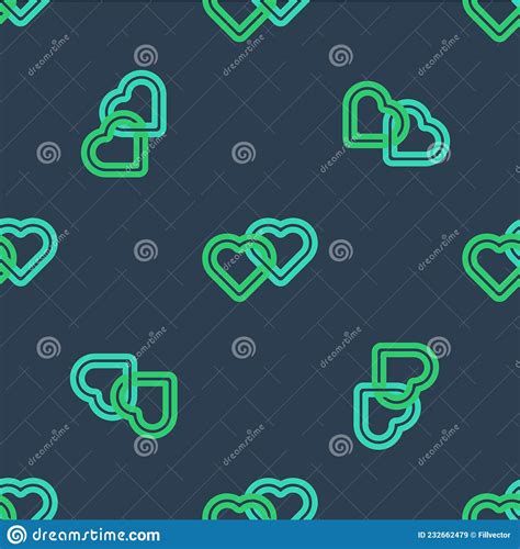 Line Two Linked Hearts Icon Isolated Seamless Pattern On Blue