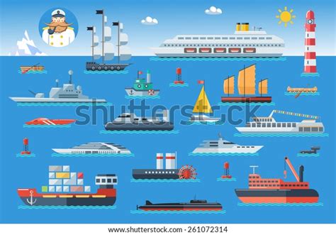 Big Set Sea Ships Water Carriage Stock Vector Royalty Free