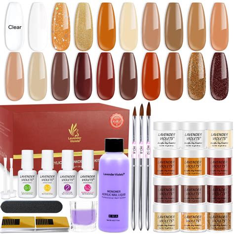 Lavender Violets Acrylic Nail Kit 12 Colours Nude Pink Glitter Set With Monomer Nail Brush